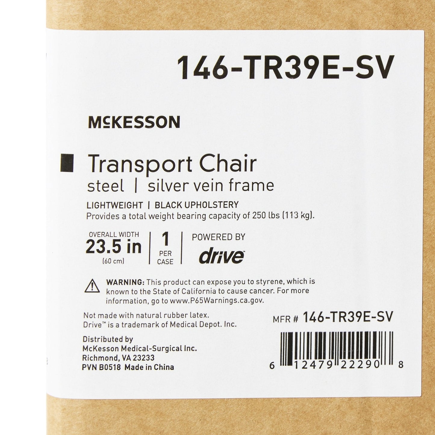 McKesson Lightweight Steel Transport Chair, Black