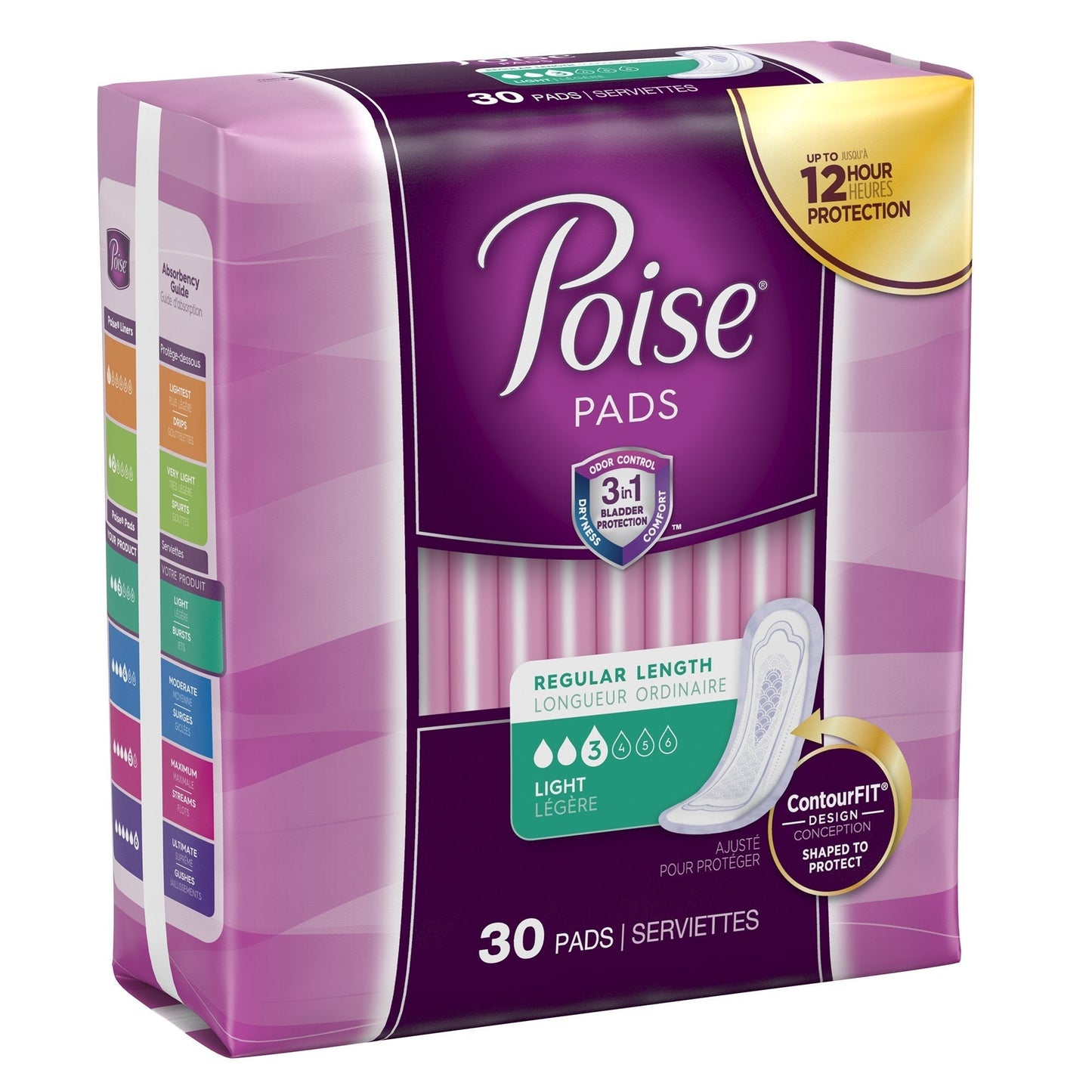 Poise Bladder Control Pads, Light Absorbency, Regular Length, 30 ct