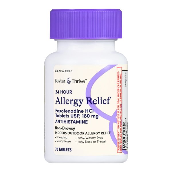 Foster & Thrive 24 Hour Allergy Relief Tablets, Fexofenadine HCL 180 mg.