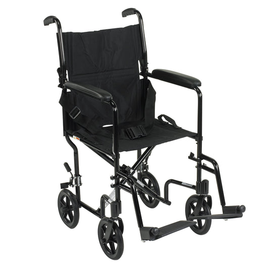 Drive™ Lightweight Transport Chair, Black, 17-Inch Seat Width